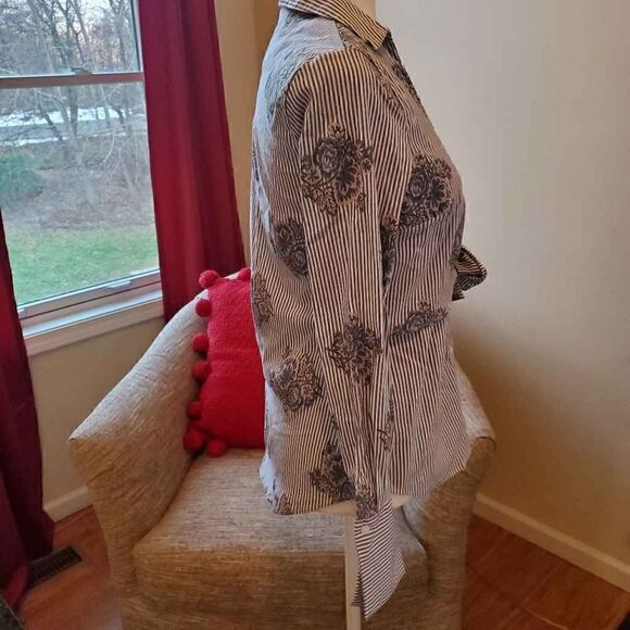 Zara Woman striped floral tie collared shirt XS - Picture 6 of 11